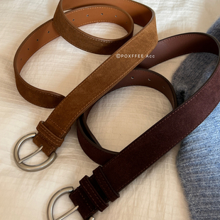 复古美拉德棕色腰带女秋冬新款 小众磨砂麂皮绒面宽皮带高级感配饰