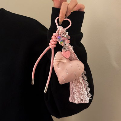 粉色爱心蕾丝飘带包包挂件配饰女生蝴蝶结流苏钥匙扣书包挂饰礼物