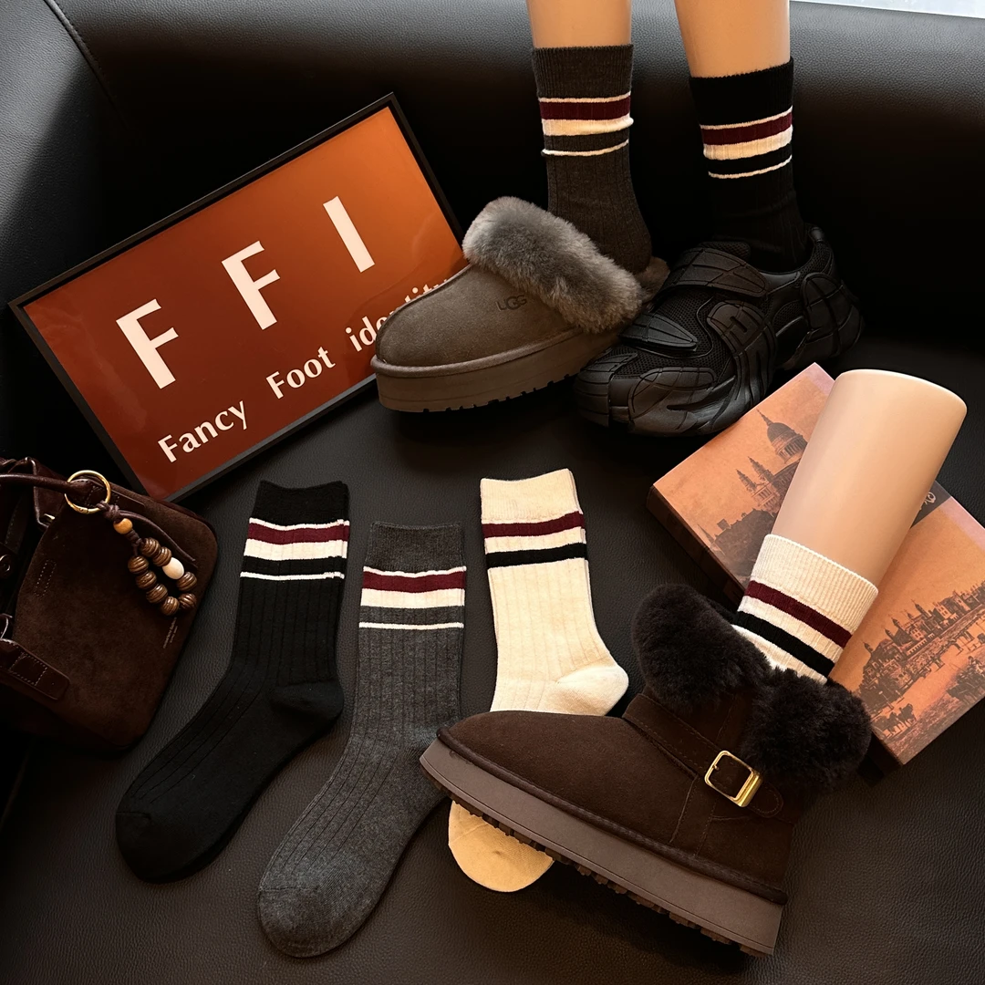 FFI羊毛拉毛冬季保暖设计款堆袜