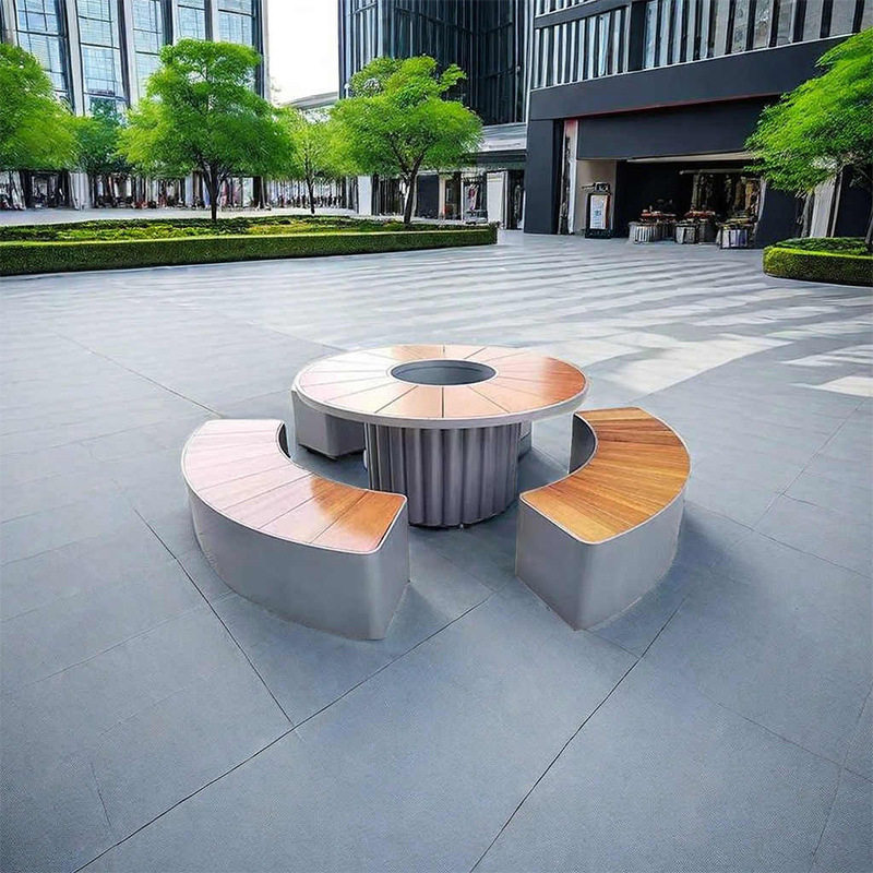 户外花箱圆形卡座连体桌椅