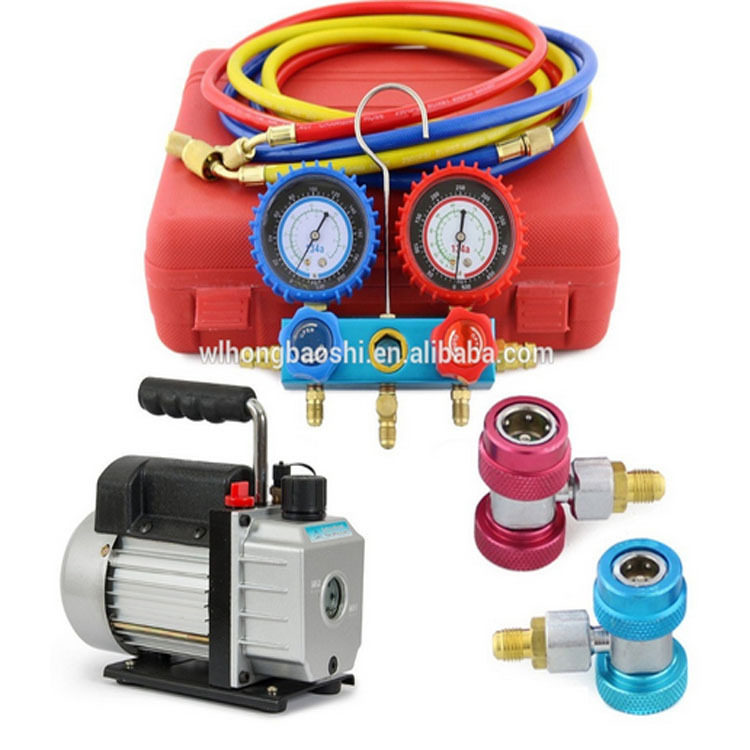 义乌1.5升/4CFM真空泵/冷媒表组R134 R410a R22 R407冷媒工具