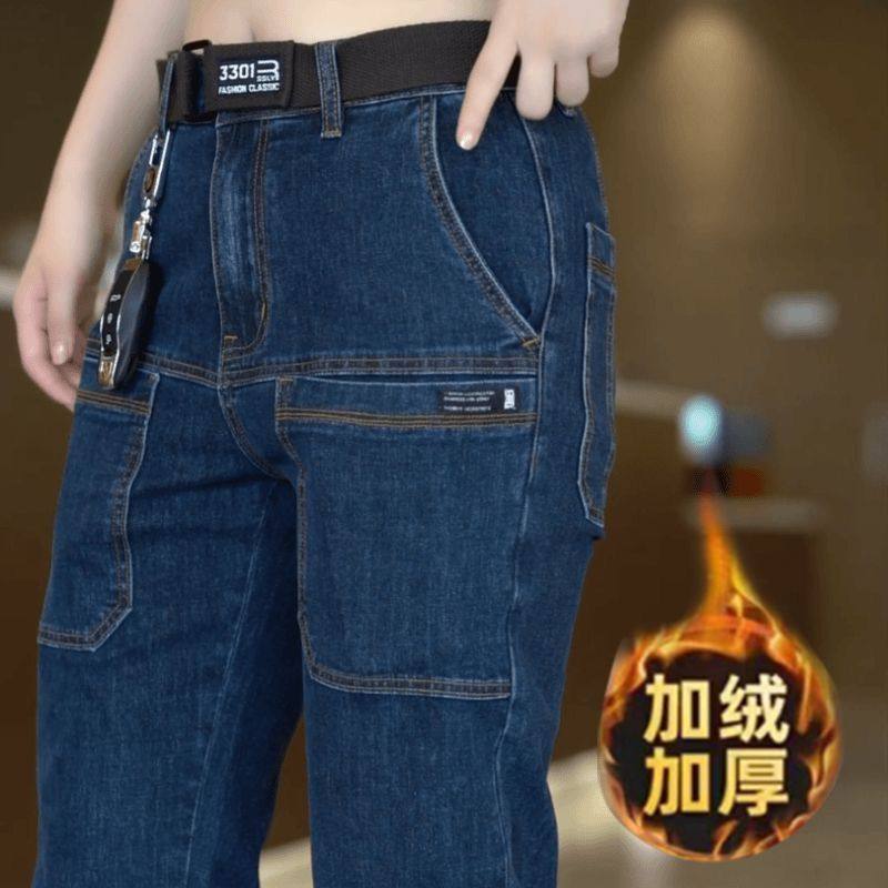 加厚潮流六兜新品男士牛仔裤时尚多口袋直筒长工装裤弹力宽松男裤