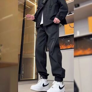 美式户外冲锋裤女款春季防风小个子裤子运动裤魔术贴束脚工装裤男