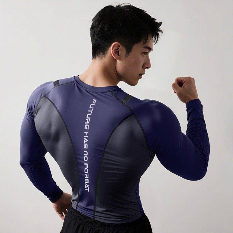 速干紧身衣男长袖显大无缝运动上衣跑步健身训练服秋冬薄款打底