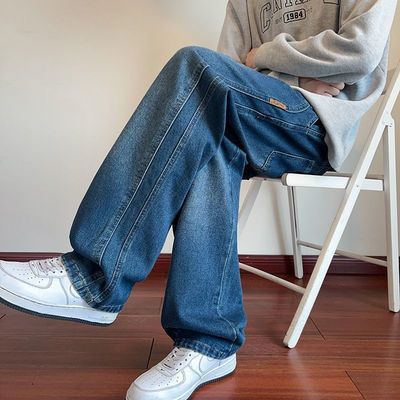 青少年直筒牛仔裤男士2025秋冬加绒款宽松休闲裤男初中生男生裤子