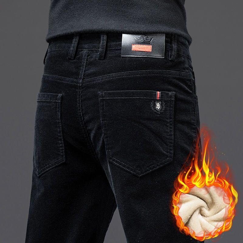 灯芯绒休闲裤男士条绒长裤修身直筒百搭弹力秋冬款加绒加厚裤子男