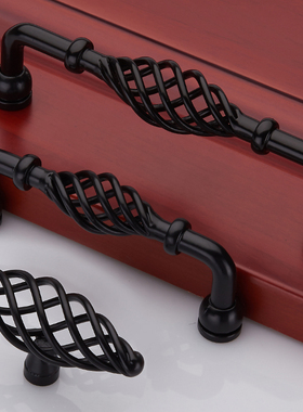 黑色田园 北欧式仿古螺旋橱柜家具柜衣柜门青古把手 鸟笼复古拉手