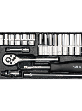 易尔拓 1/4DR铬钒钢23件套套筒扳手组套 机修套装铁盒装YT-14421