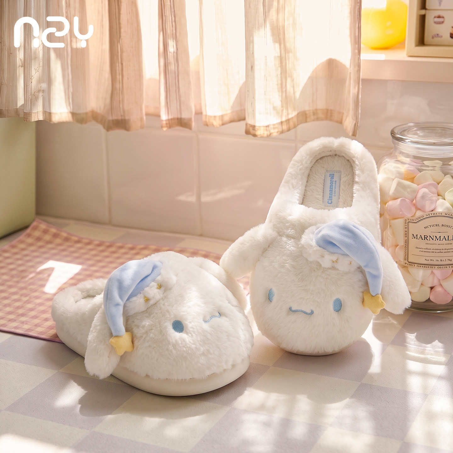 蓝大耳狗棉拖鞋女冬季室内保暖防滑可爱毛毛鞋宿舍居家月子鞋秋冬图片