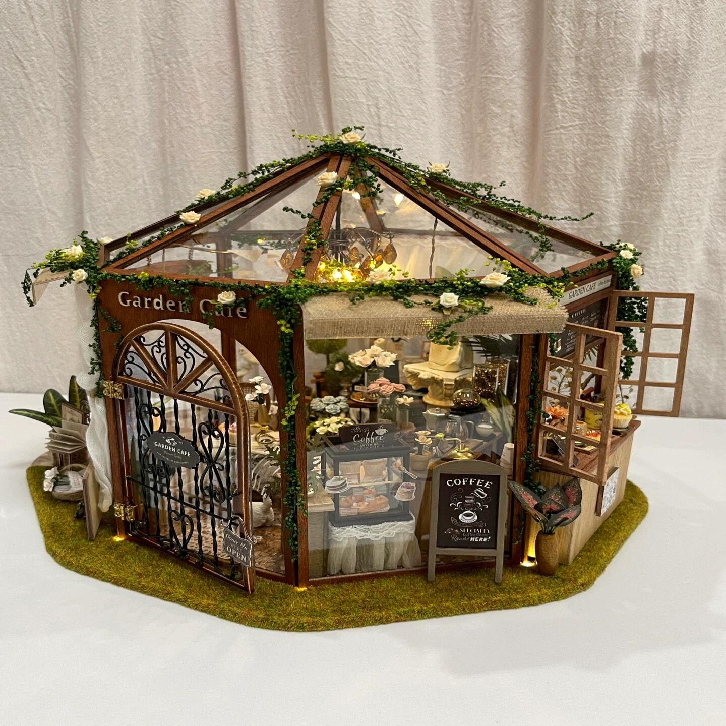 diy花间咖啡微缩场景小屋手工