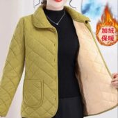 秋冬季 高档翻领女士加绒保暖休闲时尚 棉服外套百搭气质棉衣