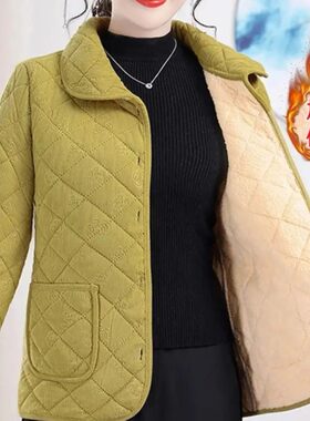 秋冬季高档翻领女士加绒保暖休闲时尚棉服外套百搭气质棉衣