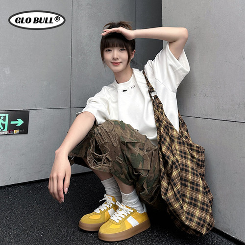 GLO BULL女鞋德训鞋2025秋冬新款休闲复古百搭板鞋低帮黄色运动鞋