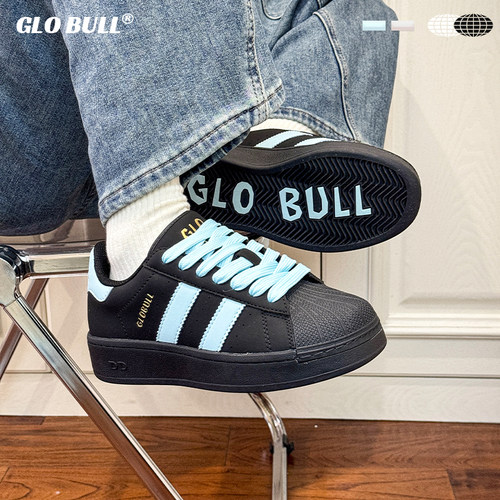 GLO BULL2025秋冬款黑色厚底增高休闲百搭板鞋情侣同款贝壳头鞋女