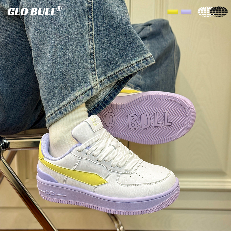GLO BULL情侣板鞋2025新款夏季透气百搭厚底增高白黄紫休闲板鞋女