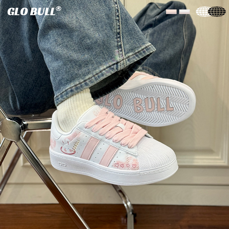 GLO BULL女鞋小白鞋2025新款夏季鞋子女爆款百搭小众粉色贝壳头鞋