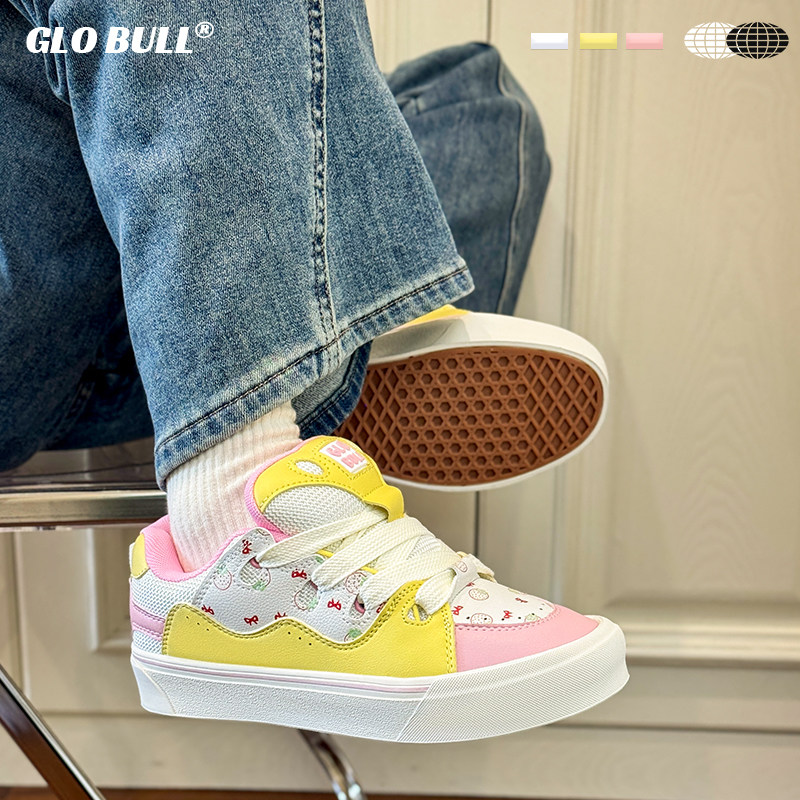 GLO BULL原创黄色板鞋女设计感小众新款厚底百搭休闲鞋女款面包鞋