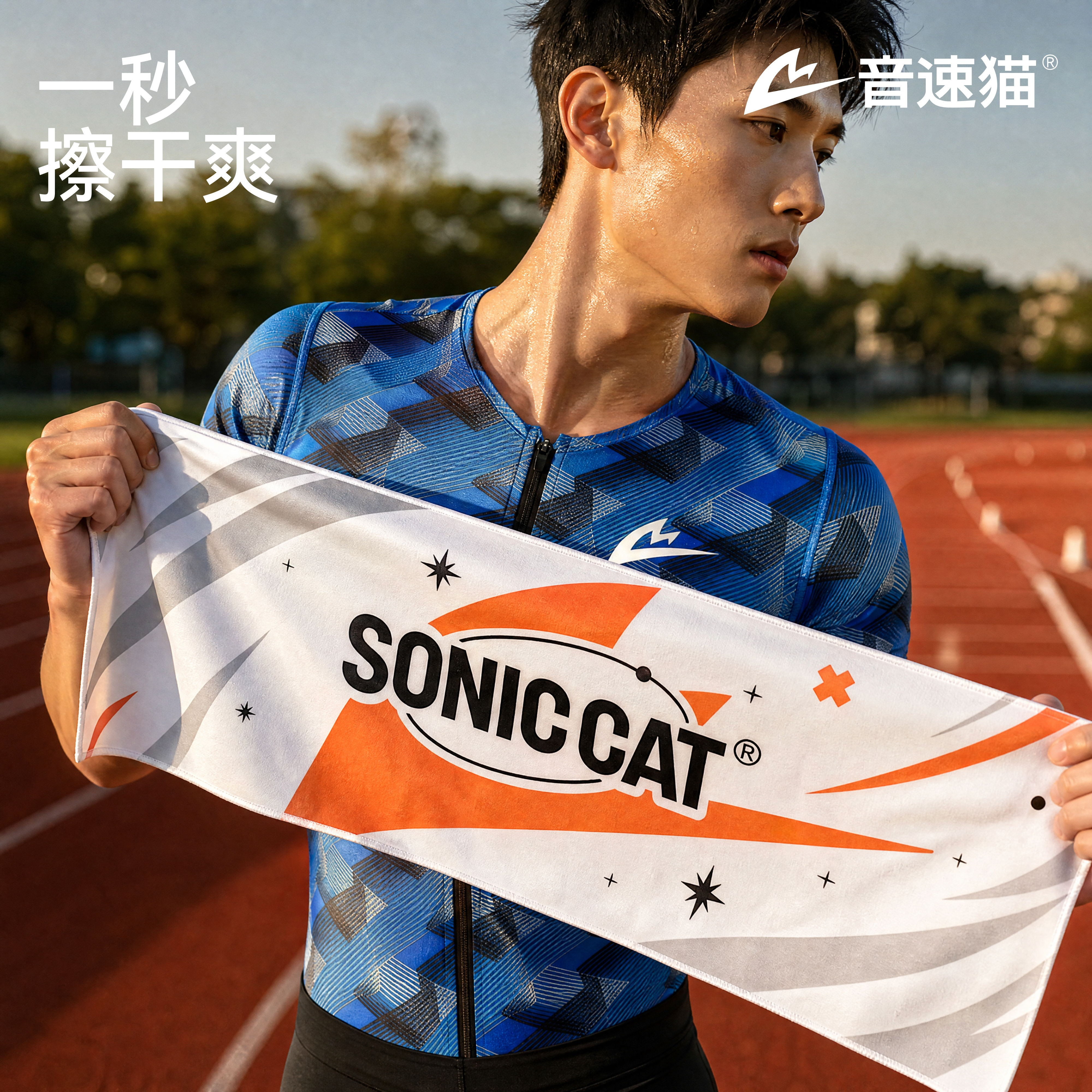 音速猫吸汗速干冷感跑步运动毛巾图片