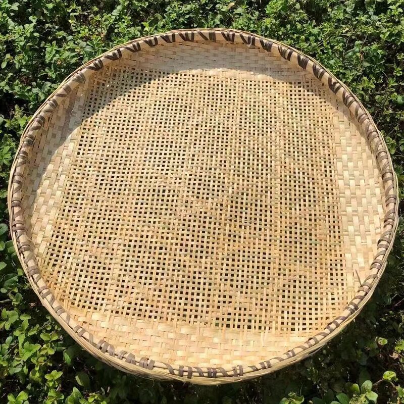 竹编筛子无孔晒匾圆簸箕家用晾晒有孔米筛竹制品农家饭店装饰竹匾