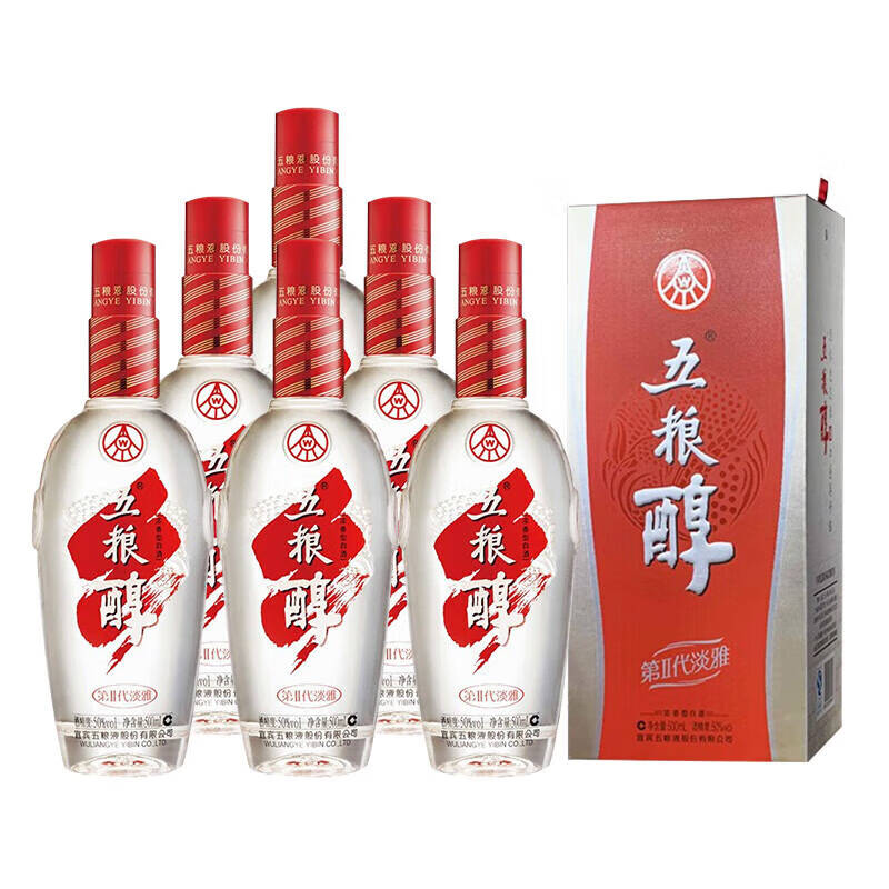 五粮浓香50度五粮醇 第二代淡雅浓香型白酒 500ml*6瓶装 整箱