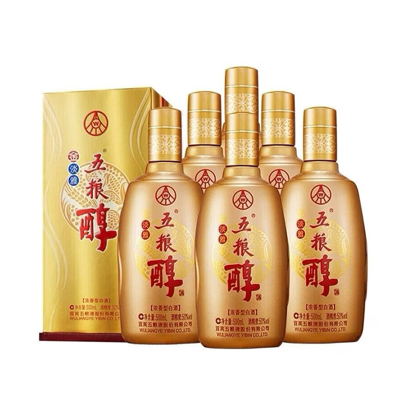 五粮浓香 五粮醇金淡雅 50度浓香型白酒 500ml*6瓶整箱装