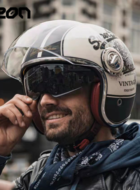BEON摩托车头盔哈雷复古四分之三男女夏季防晒双镜片机车半盔b108