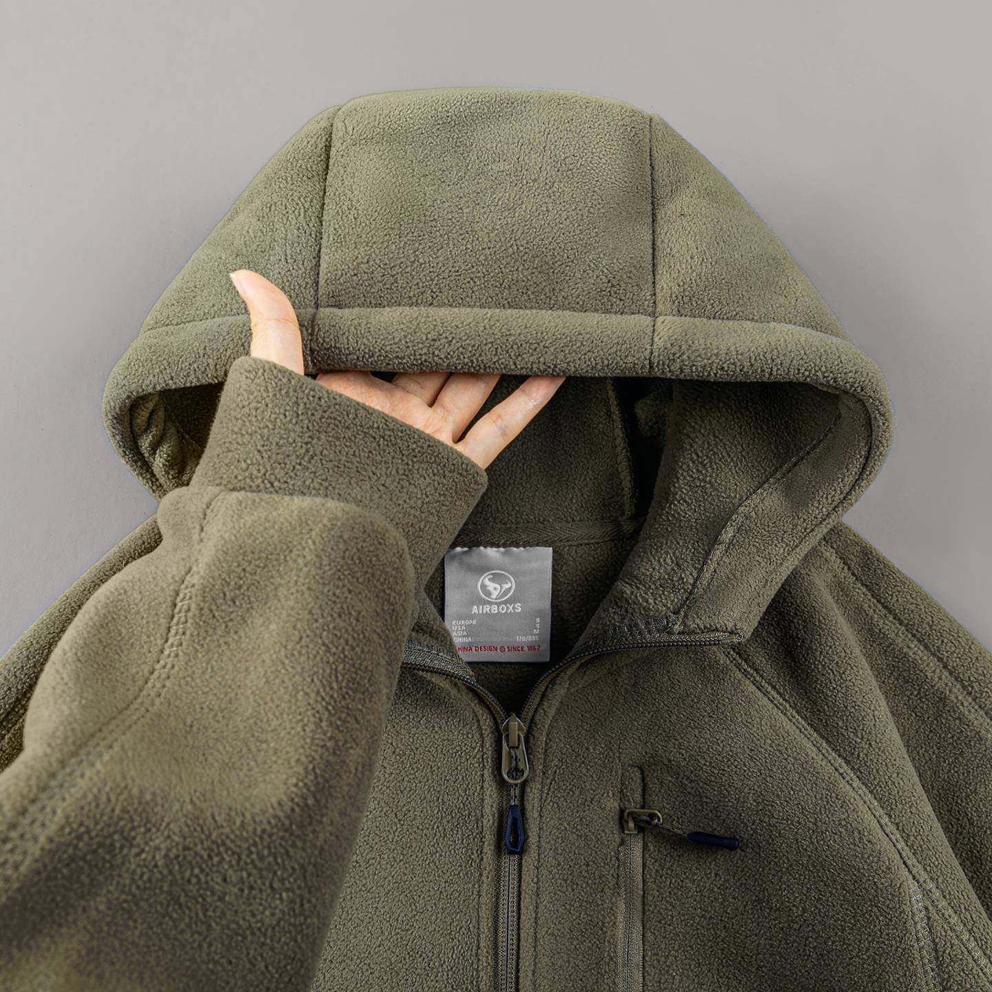 MAROLIO~900G重磅摇粒绒外套男冬季连帽加绒加厚保暖开衫卫衣棉服