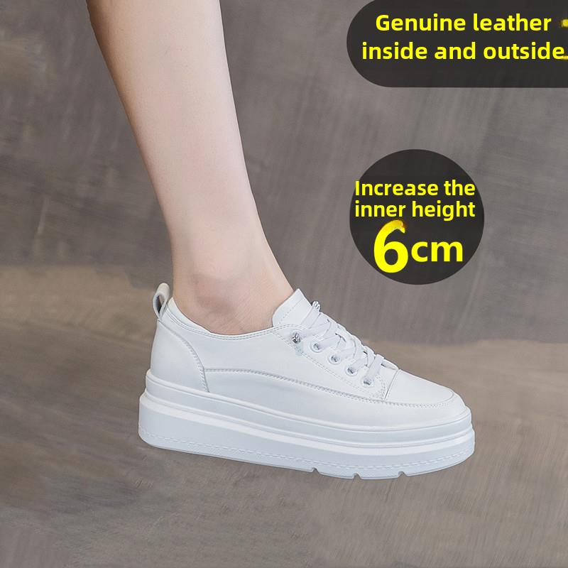 正品免系带小白鞋女内6cm真皮松糕鞋简约懒人鞋小个单鞋厚底板鞋