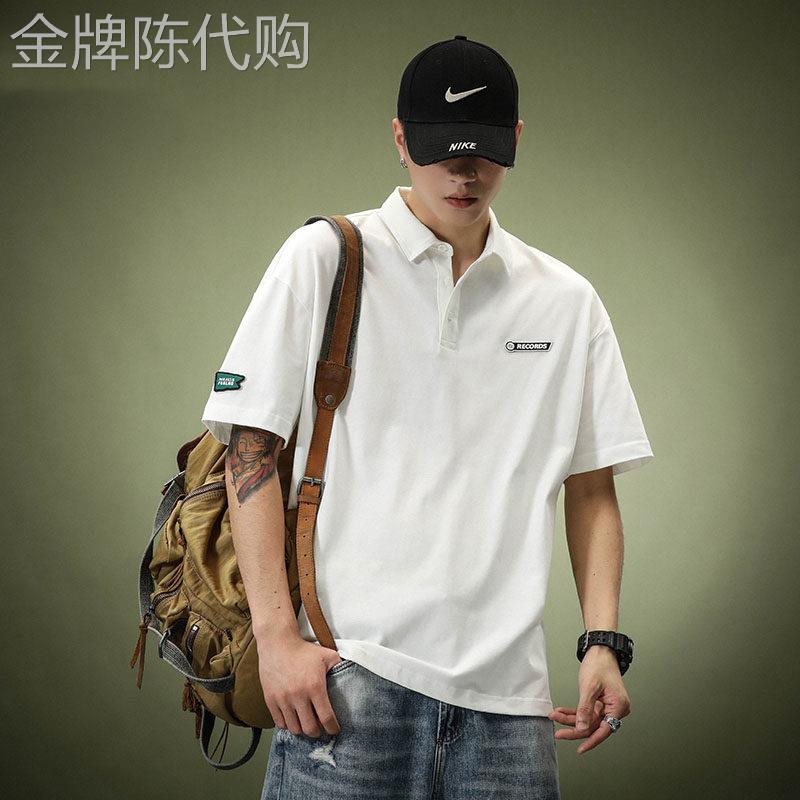 短袖t恤男士夏季宽松纯色翻领polo衫简约纯棉冰丝休闲百搭网球衫