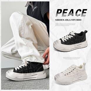 【老派潮鞋】2025新款厚底增高帆布鞋情侣款黑白小众百搭休闲板鞋