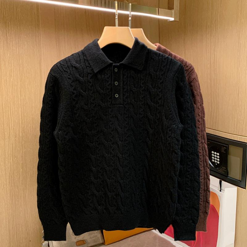 Mostarsea~加厚保暖羊毛衫男冬季时尚复古麻花编织针织衫翻领毛衣