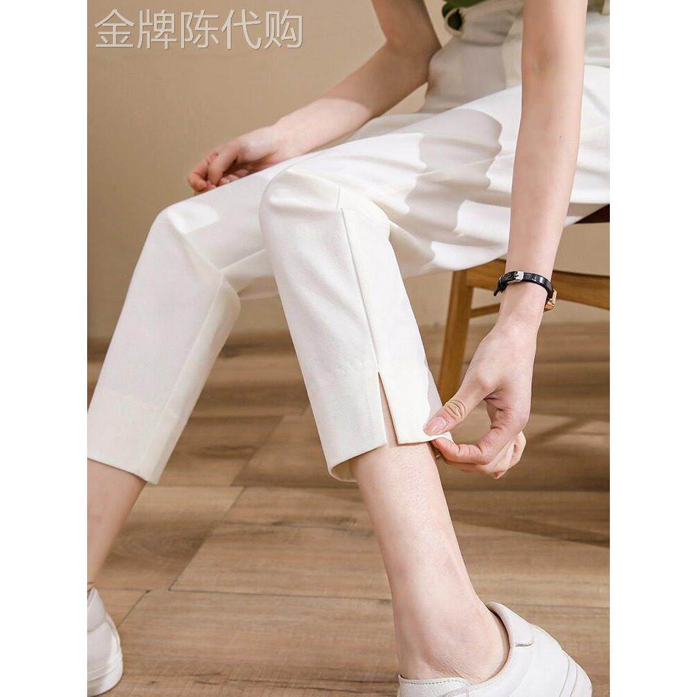 冰丝白色女士夏季瘦裤2025新款女士西装裤高腰瘦身小八分裤为女性