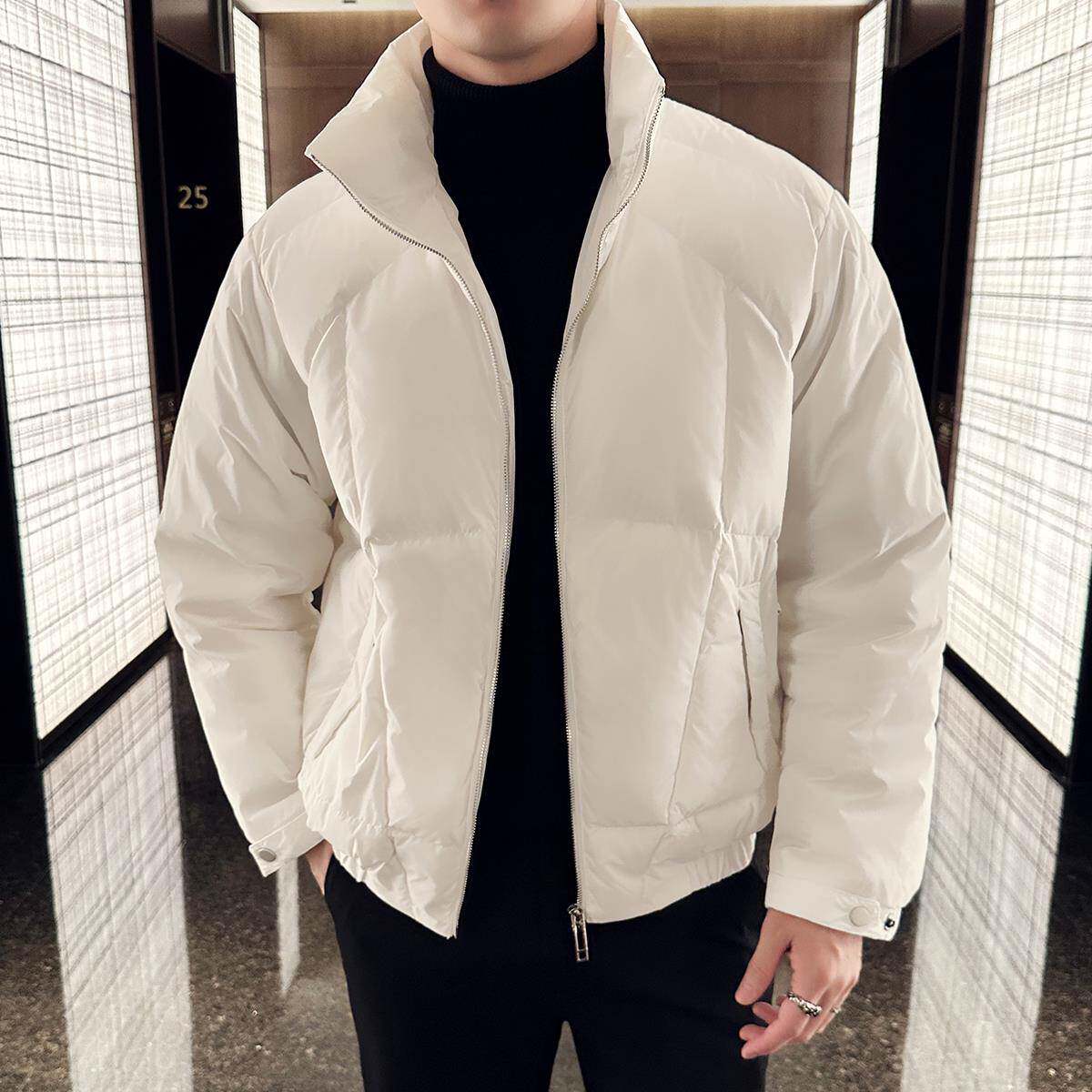 高端冬季立领羽绒服男白鸭绒加厚保暖短款外套潮牌年轻高级感面包