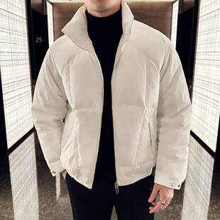 高端冬季立领羽绒服男白鸭绒加厚保暖短款外套潮牌年轻高级感面包