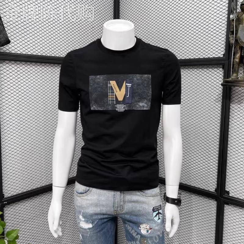 潮牌男士圆领短袖T恤衫夏季休闲百搭青年修身半袖字母T恤印花上衣