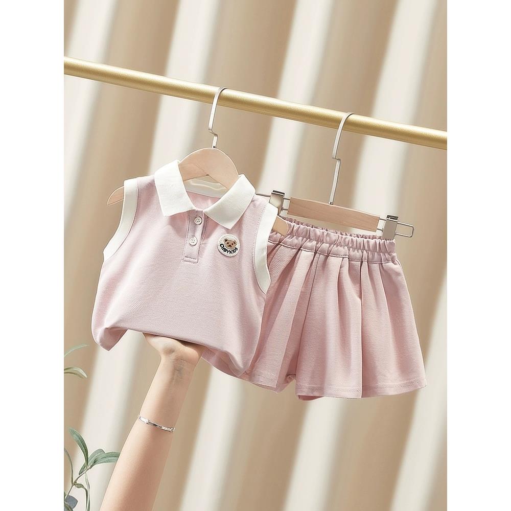 TTIT女童套装夏小童翻领韩版运动休闲夏装女宝宝背心两件套