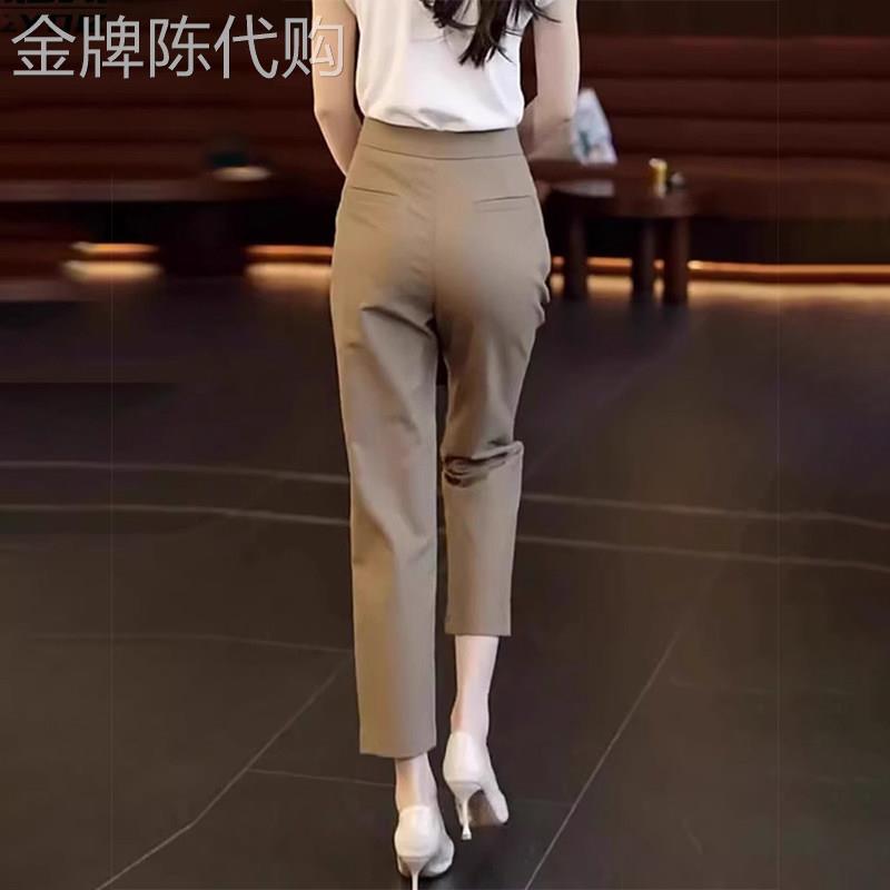 卡其色裤子女士2026夏季新款小个子西装裤直筒薄款休闲九分烟管裤