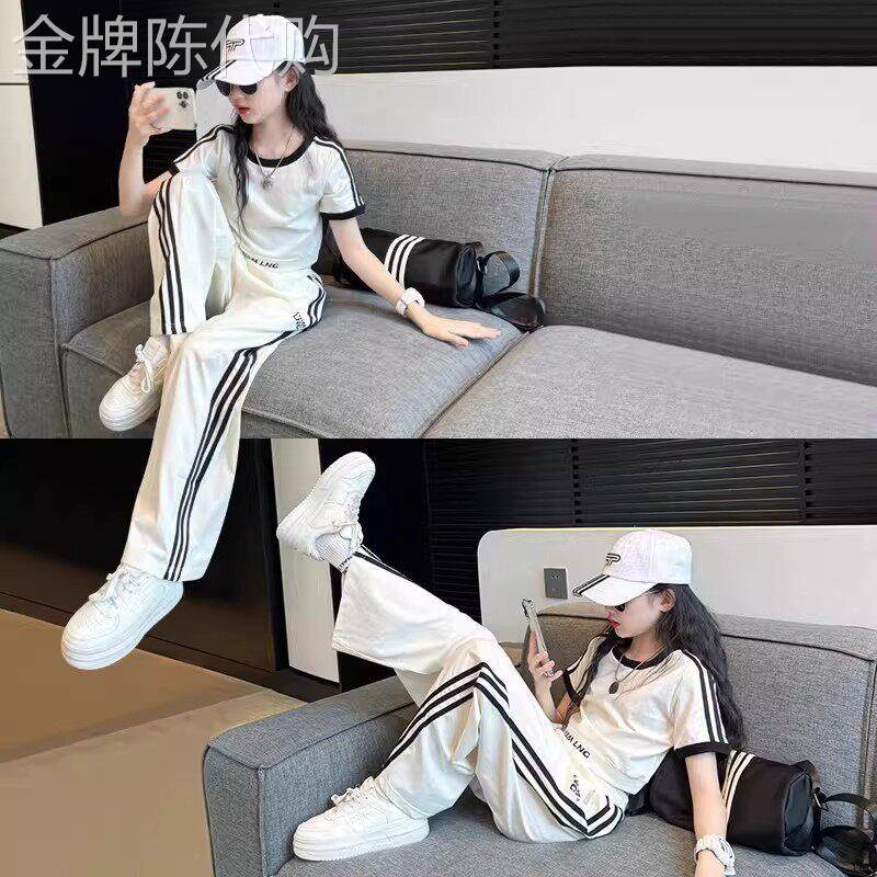 韩国BEIBEIXIA女童夏季套装2026新款女孩洋气时髦短袖运动两件套