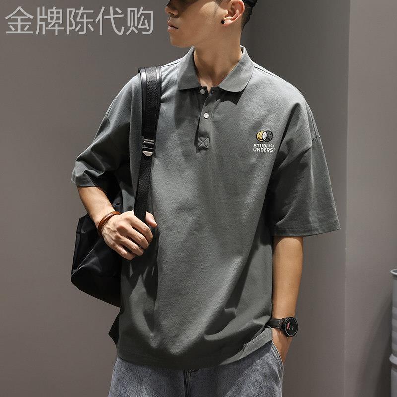 纯棉POLO衫短袖T恤男夏季日系潮流宽松大码翻领男士半袖休闲上衣