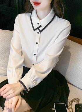 香港TIMO白色衬衫女2025新款春季长袖雪纺上衣高级感漂亮洋气小衫