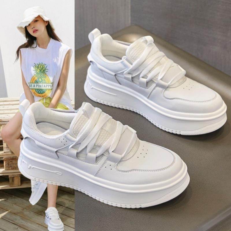 香港小白鞋女2025年春季新款内增高厚底百搭休闲松糕运动女鞋真皮