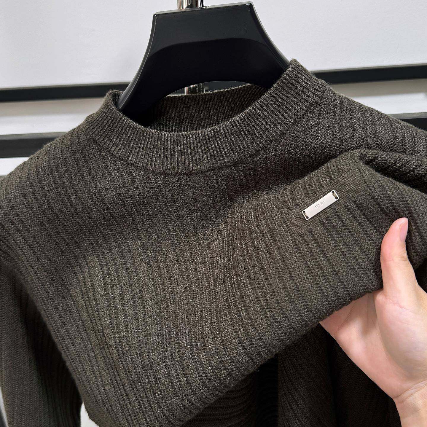 半高领毛衣男冬季加厚保暖竖条纹套头针织衫百搭纯色铁标内搭上衣