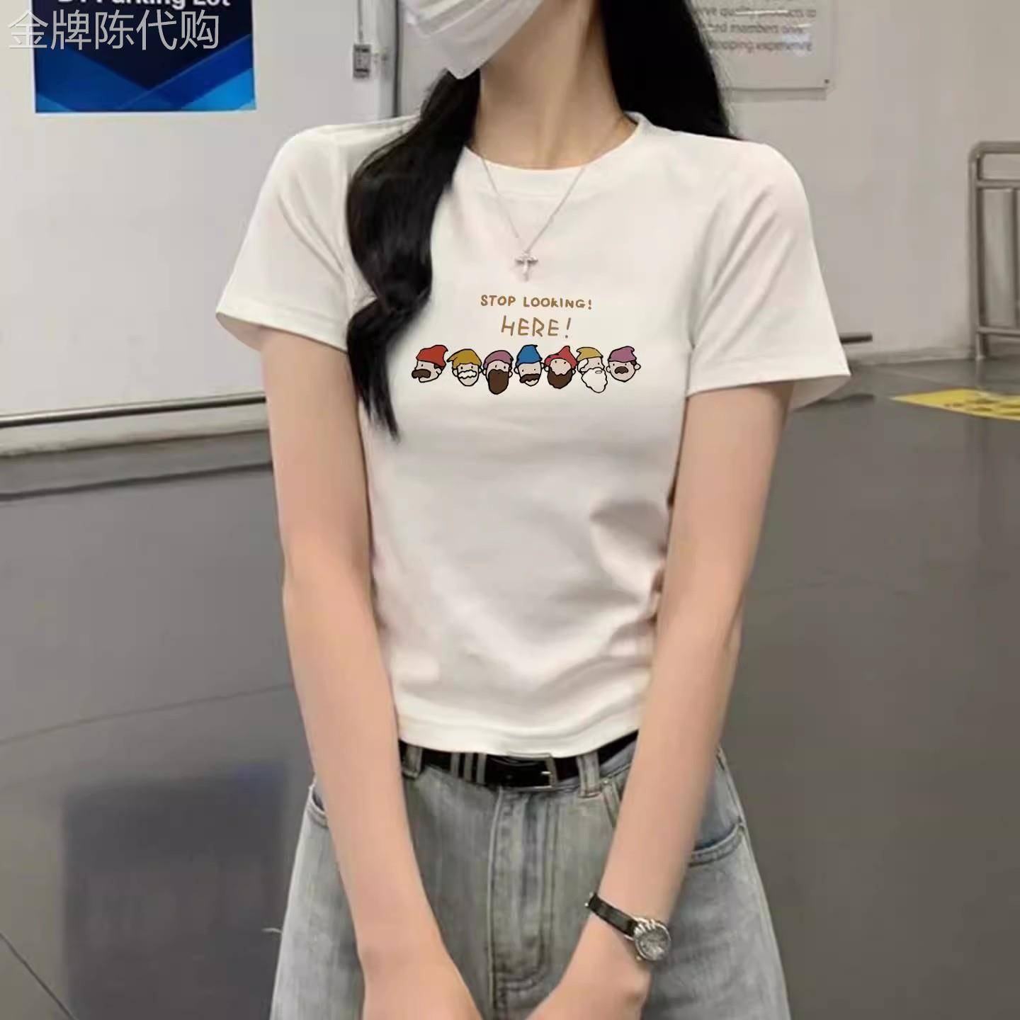 独特超好看短款t恤女白色卡通短袖2026夏季新款修身减龄正肩体恤