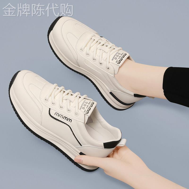 真皮小白鞋女2025夏季新款百搭软底轻便跑步鞋休闲 运动华夫阿甘