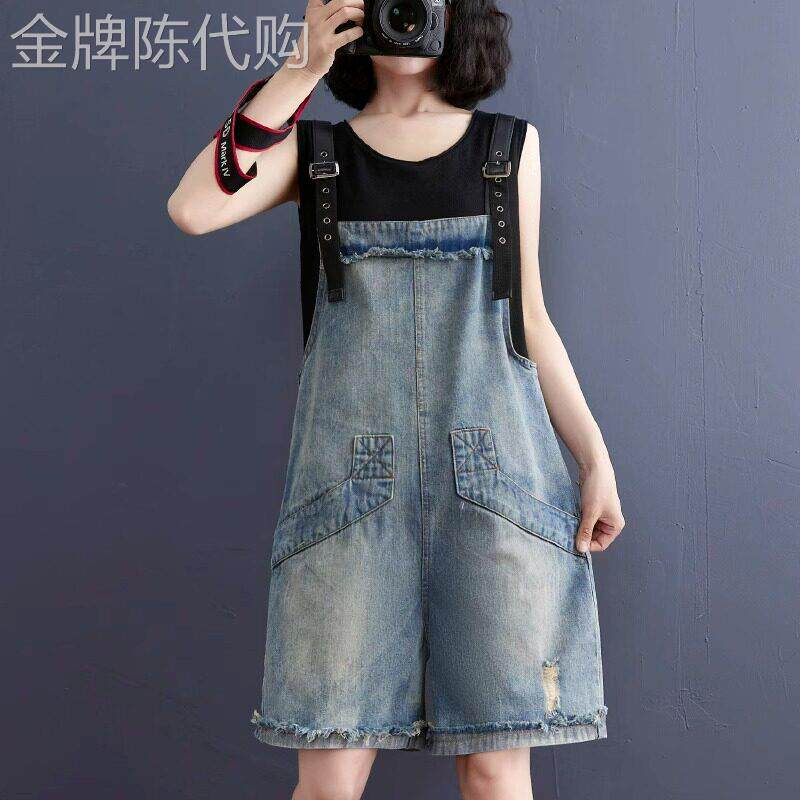 2026夏季新款减龄牛仔背带短裤女文艺大码宽松显瘦阔腿吊带连体裤