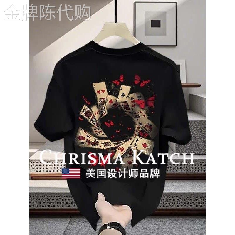 出口美国Chrisma Katch~纯棉短袖美式松弛感宽松扑克印花港风