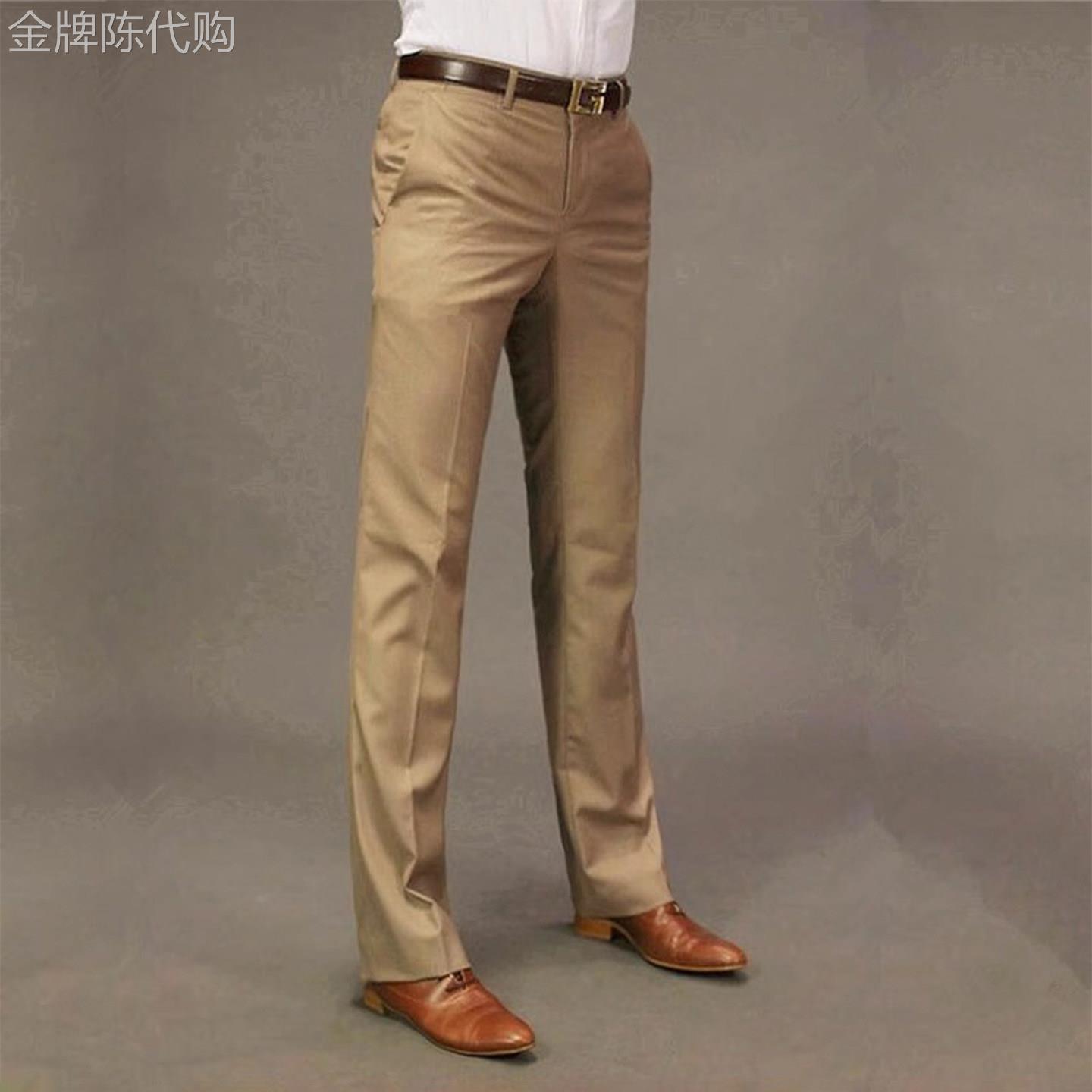 MK卡其色直筒休闲西裤男春秋款夏季高端商务免烫垂感男士西装长裤