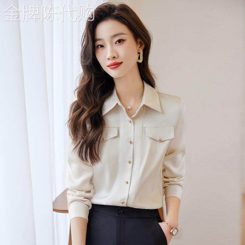 职业衬衫女春秋新款百搭时尚小个子正装通勤套装打底上衣气质衬衫