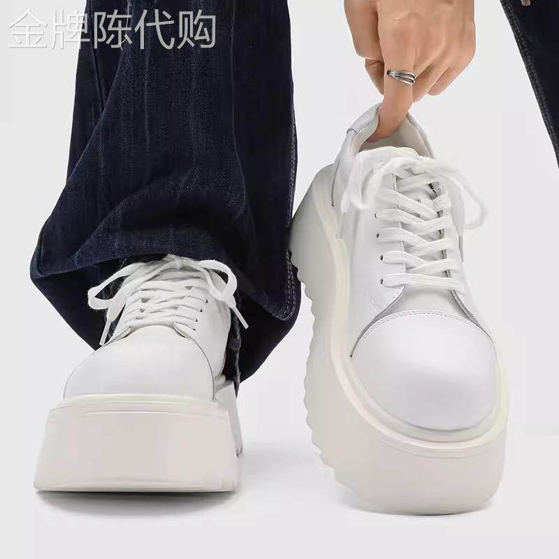 潮牌厚底德比鞋男2026新款7cm增高松糕底小白鞋休闲通勤大头皮鞋