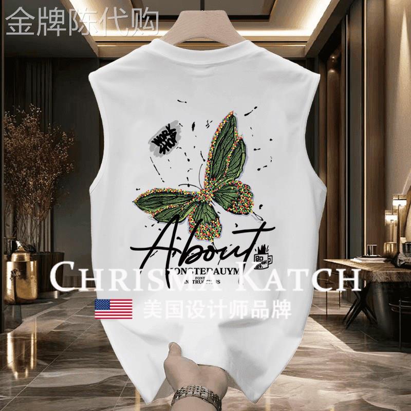 出口美国Chrisma Katch~运动无袖背心男款夏季潮牌彩绘蝴蝶印花